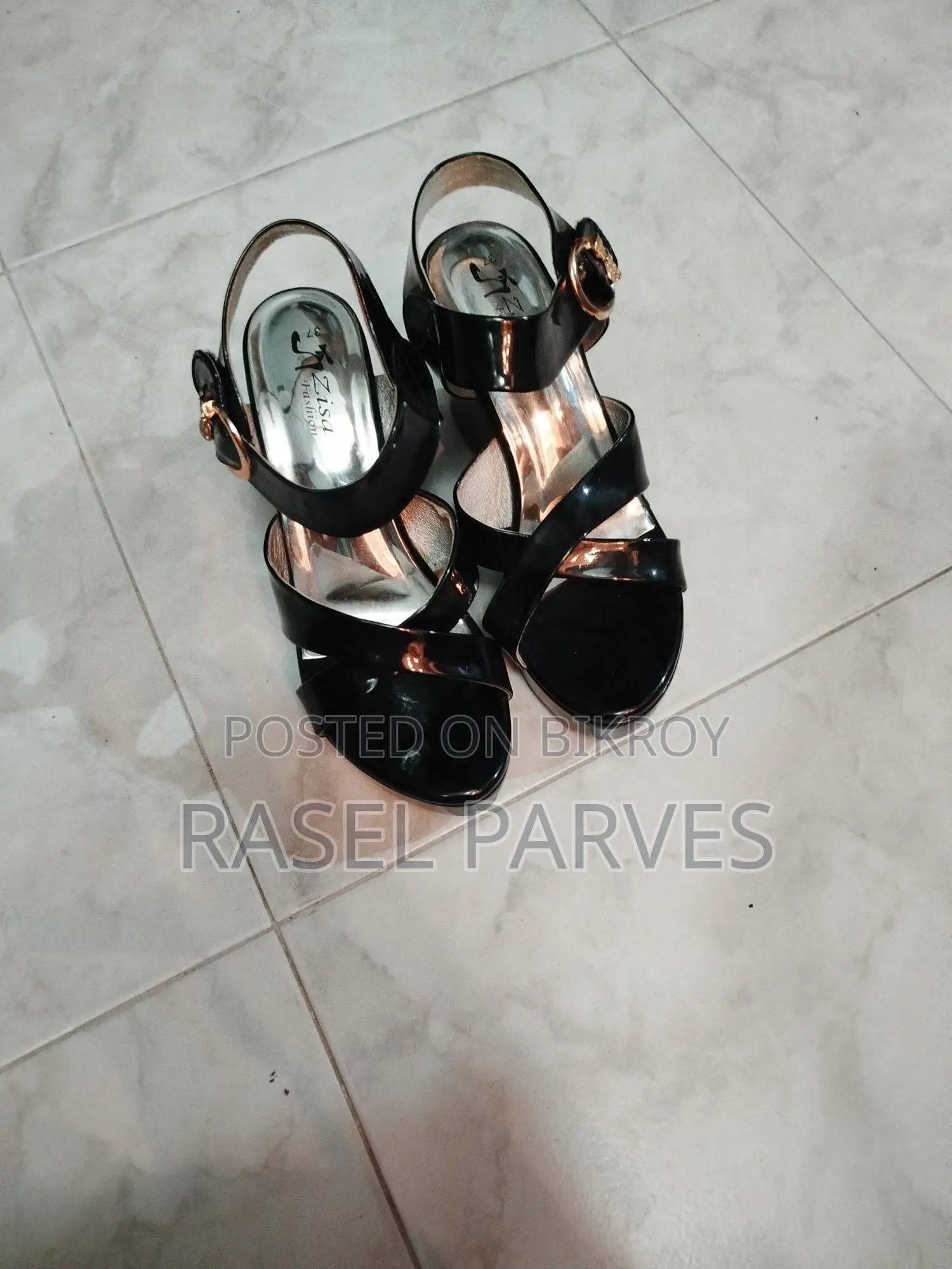 Stylish Black Wedge Sandals with Gold Detail