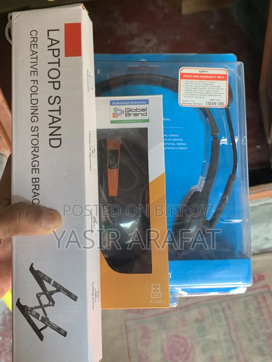 Logitech H111 Headset, A4tech G3-200n Wireless Mouse, Laptop Stand