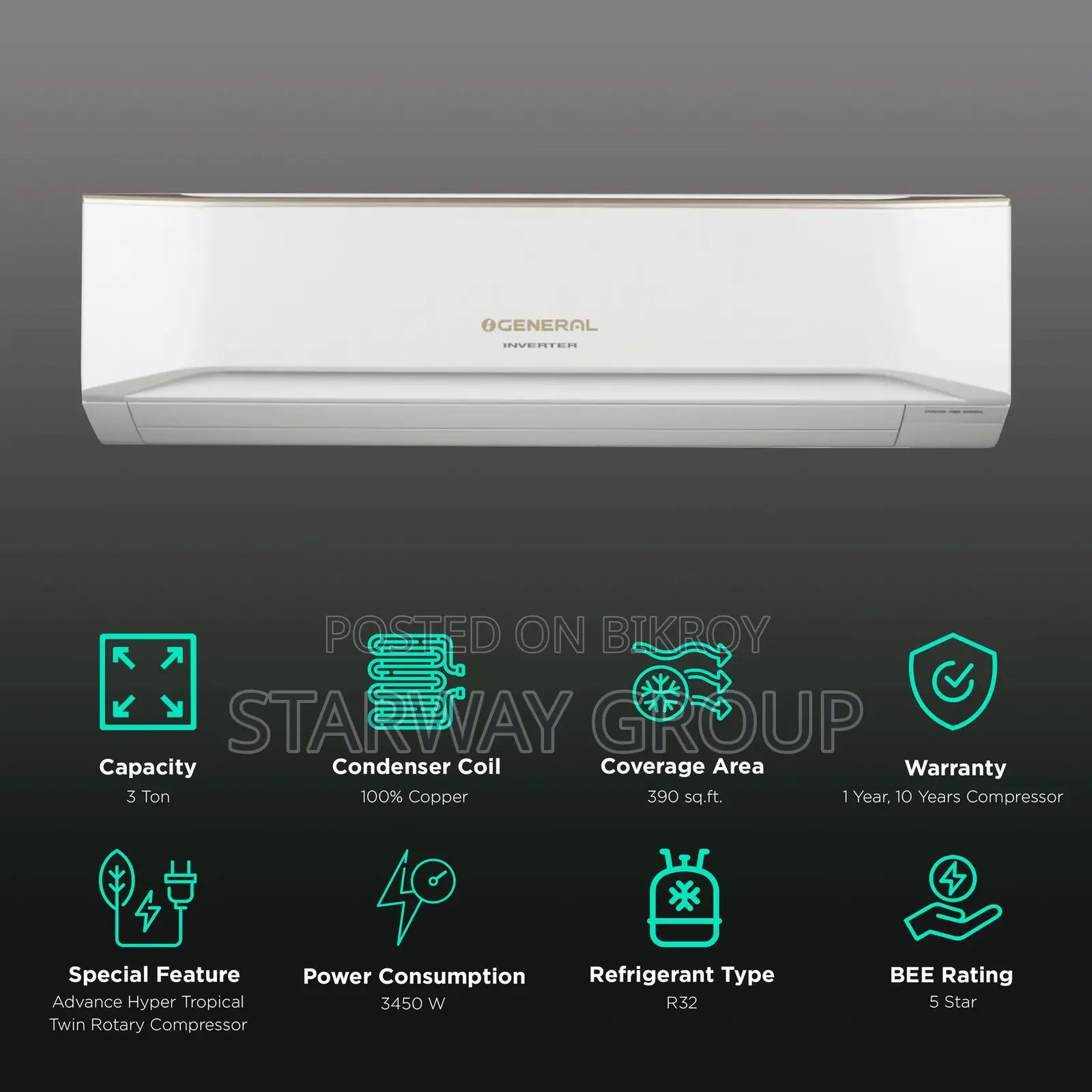 ASGG36CETA-B || General Brand 3.0 Ton Split AC (Inverter) in BD.