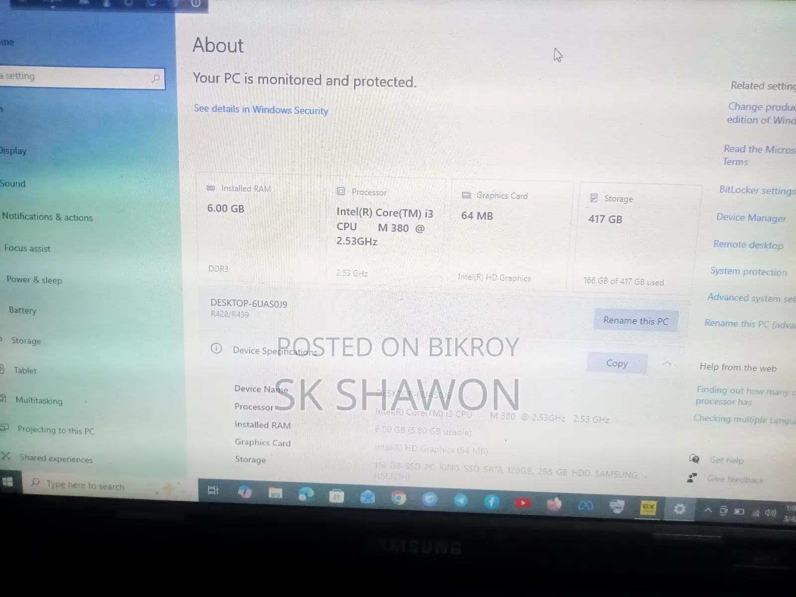 Laptop 6GB Intel Core I3 HDD 320GB