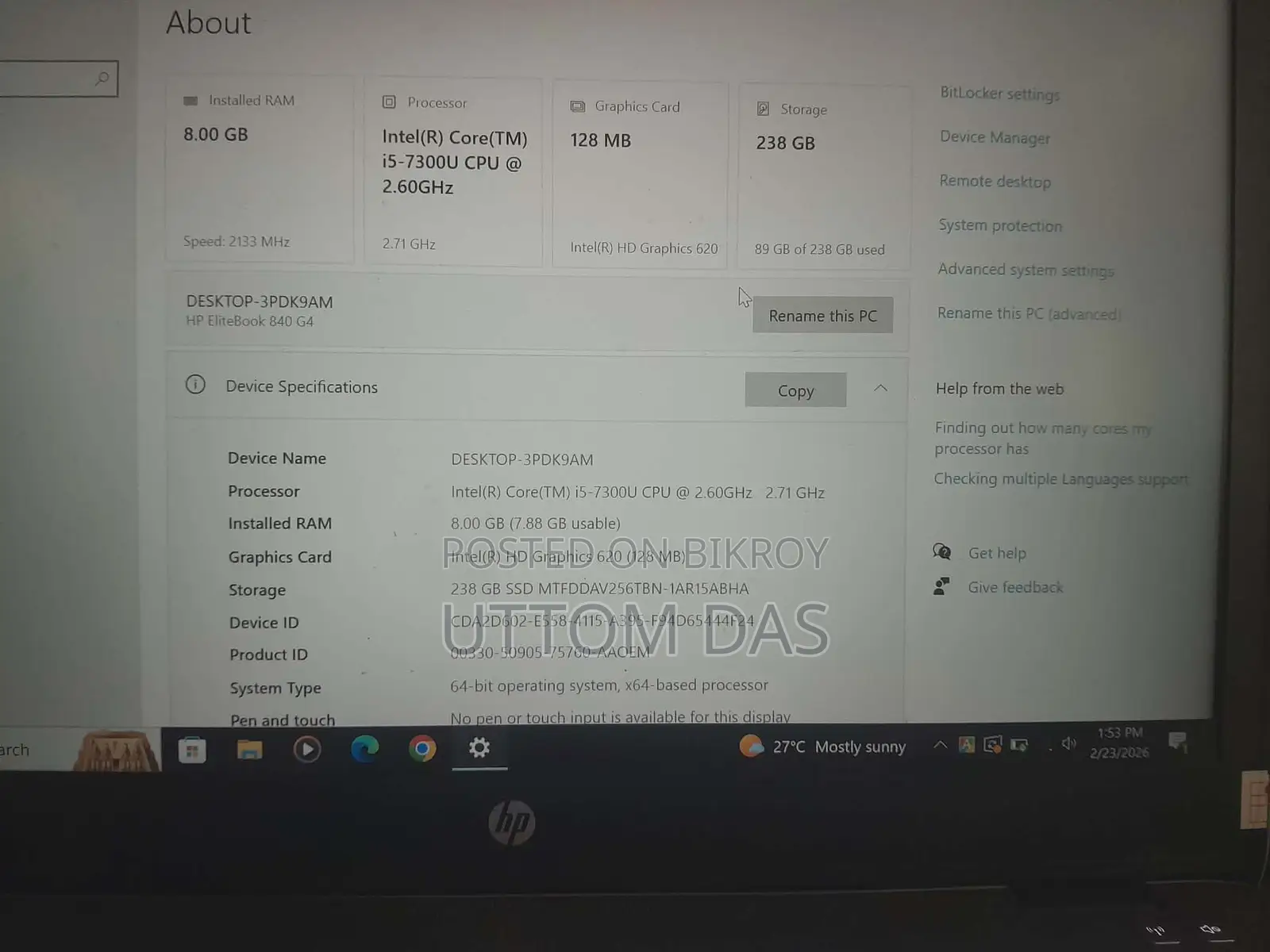 Hp elitebook G4 840 core i5 8/256
