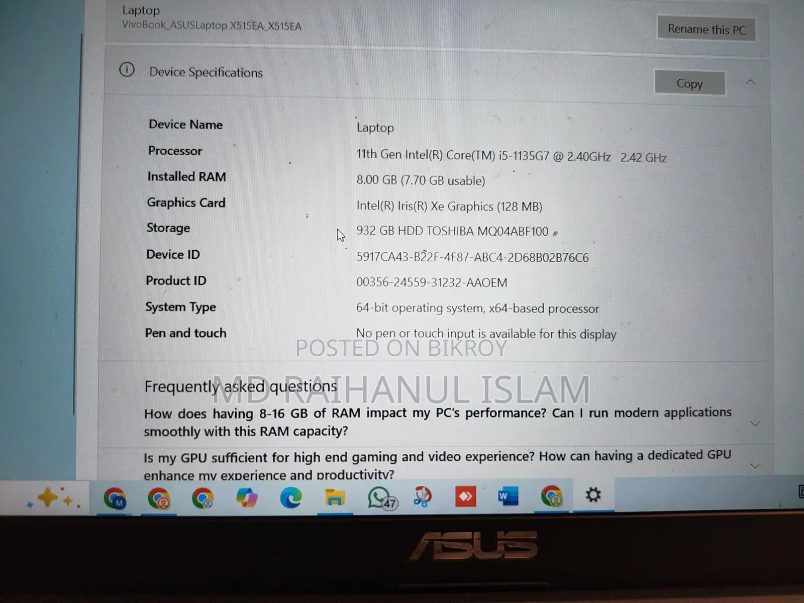Asus Laptop for sale