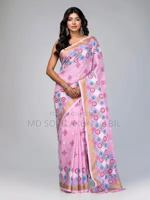 Pink Check and Printed Cotton Saree at 17% Discount