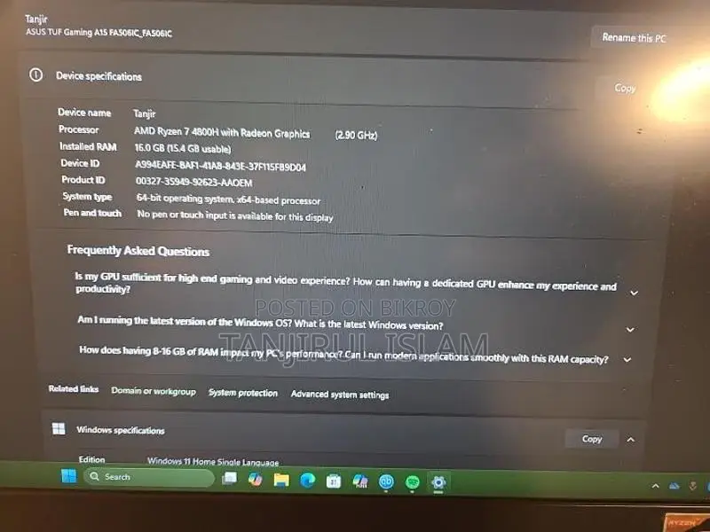 The ASUS TUF A15 Laptop