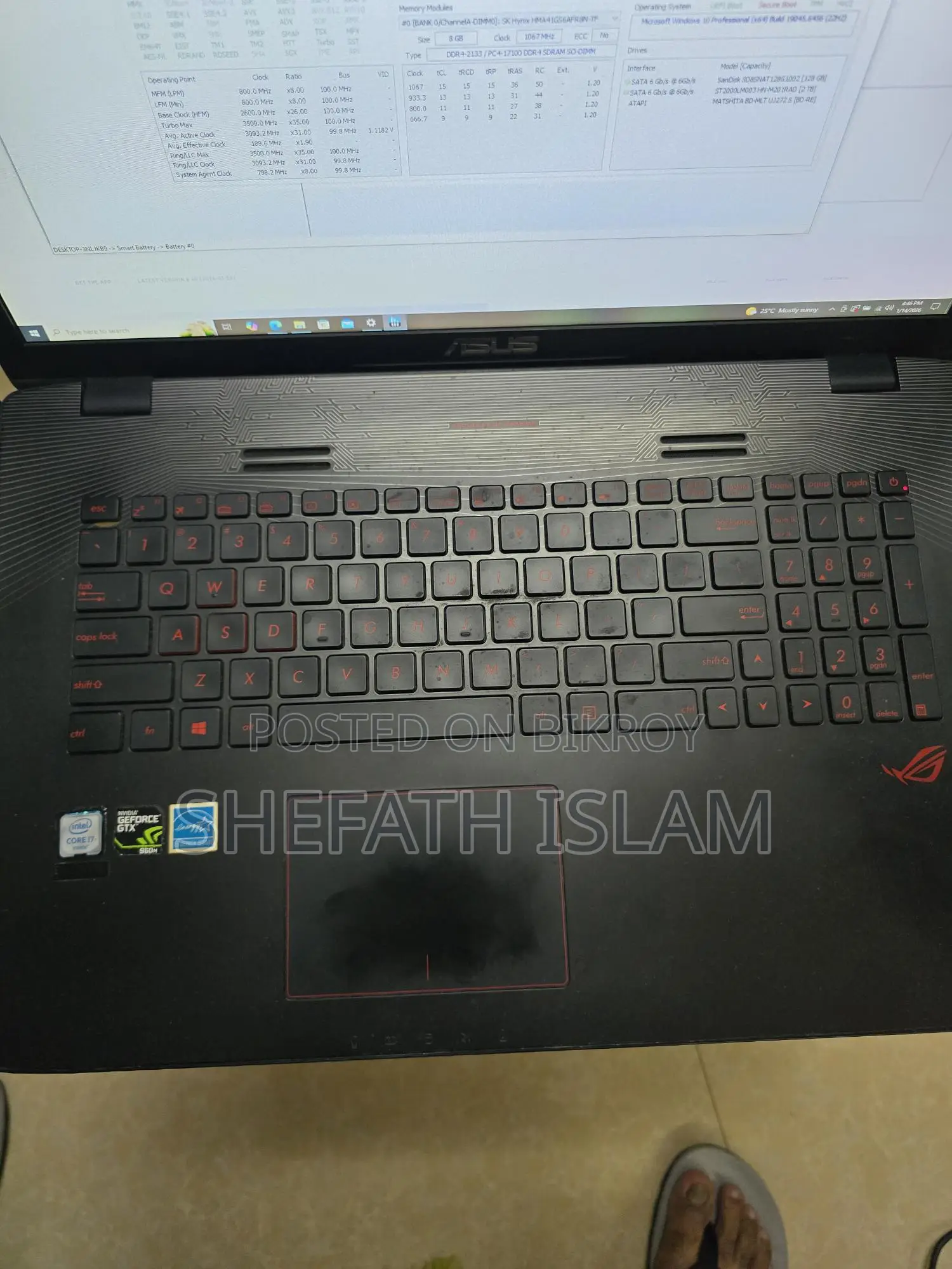 Laptop Asus ROG GL752VW 16GB Intel Core I7 HDD 2T