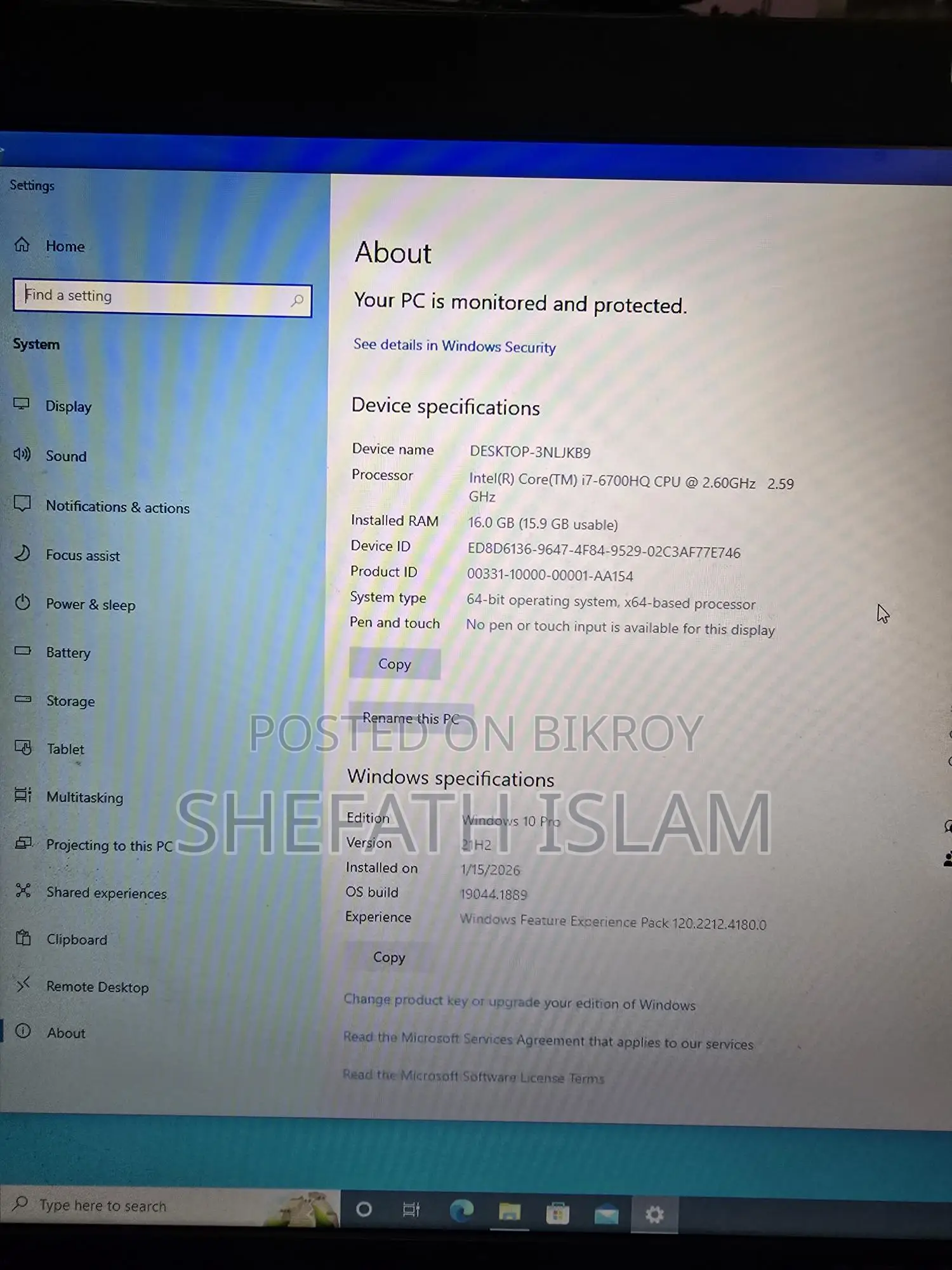 Laptop Asus ROG GL752VW 16GB Intel Core I7 HDD 2T