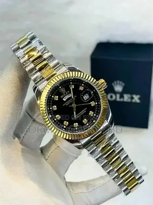 Luxury Rolx Day-date Two-tone Gold & Silver – Black Diamond Dial for Men