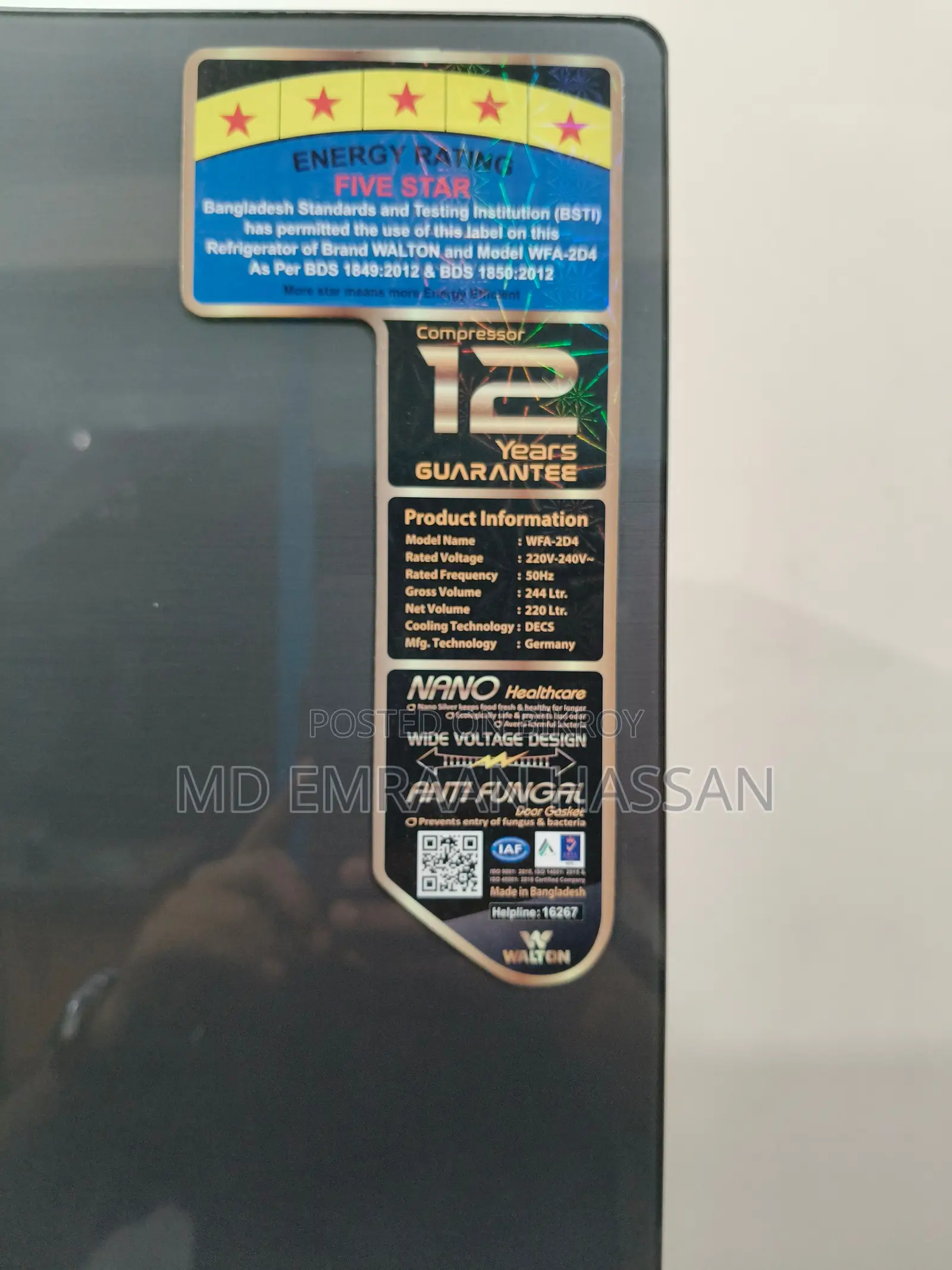 Walton 244 Liter Fridge