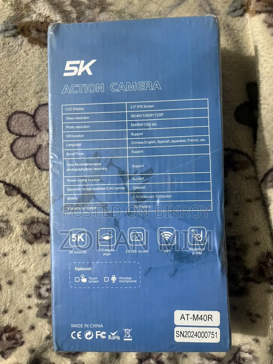 Ausek At-m40r Combo 5k ওয়াইফাই ওয়াটারপ্রুফ অ্যাকশন ক্যামেরা