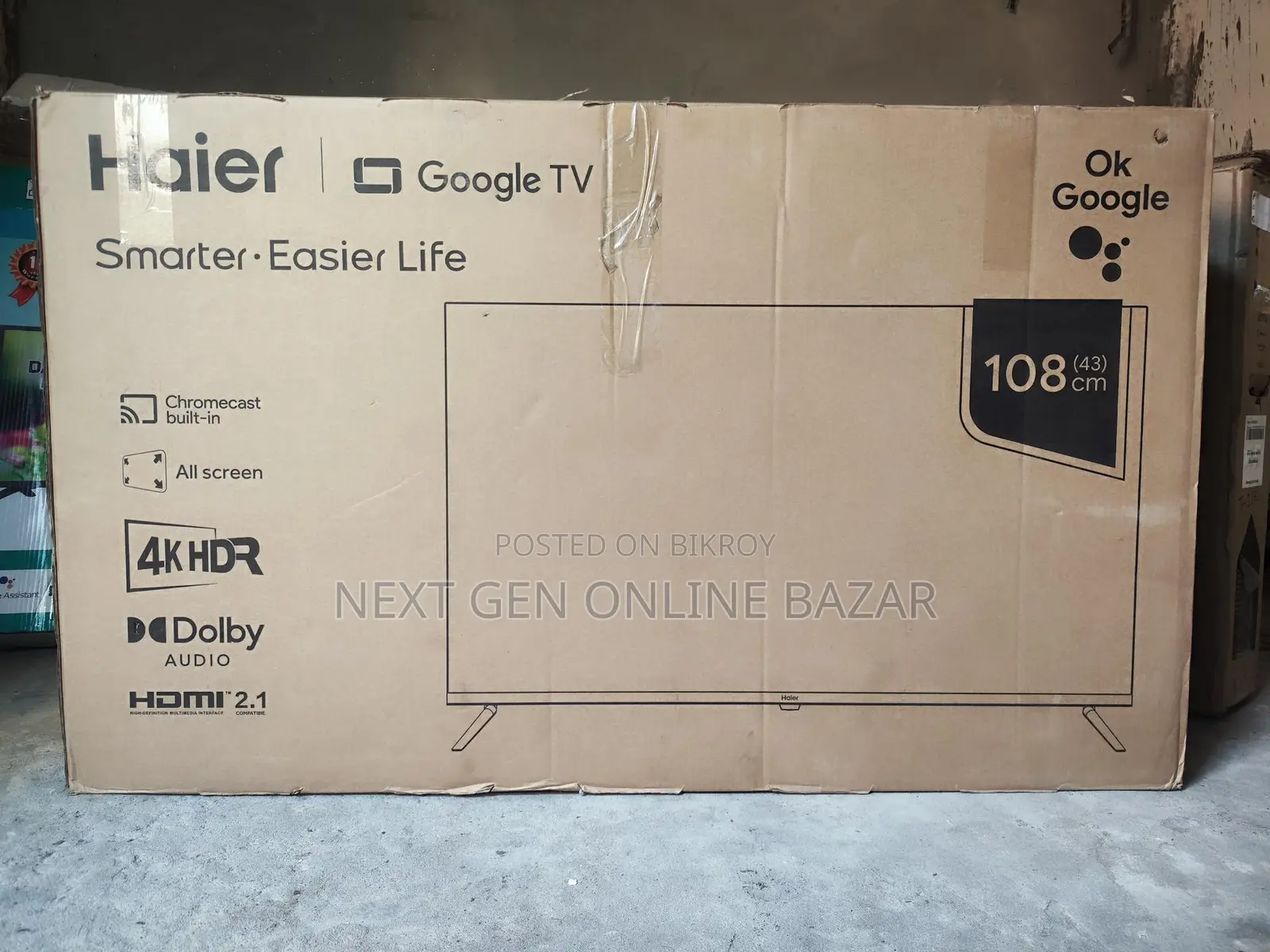 Haier 43" Google Voice TV রিপ্লেসমেন্ট গ্যারান্টি, বক্স আছে