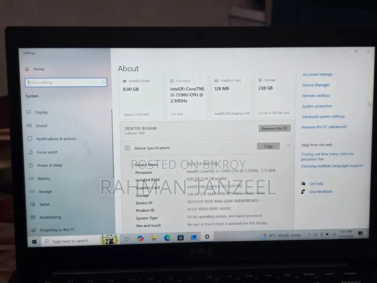 Dell latitude 7480,intel core i5/7tth.