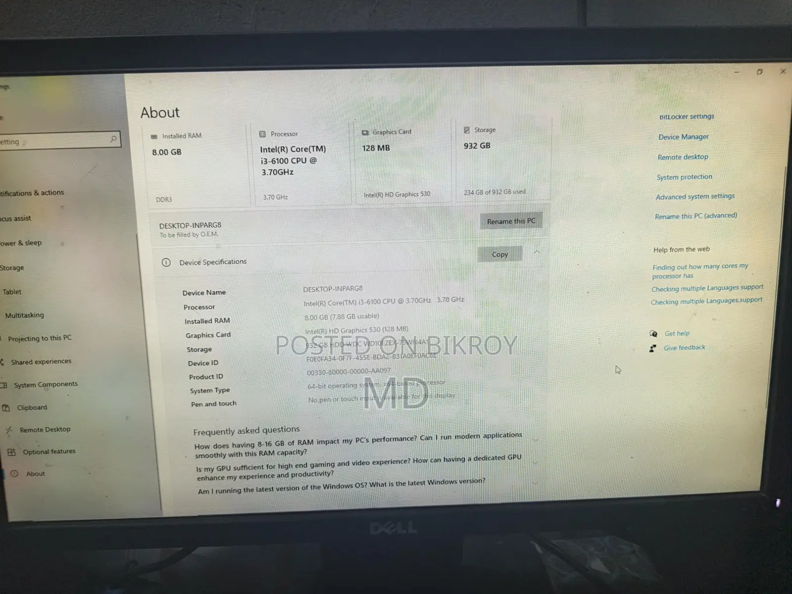 ডেস্কটপ কম্পিউটার Gigabyte GA-H110MSTX-HD3-ZK 8GB Intel Core i3 HDD 1T