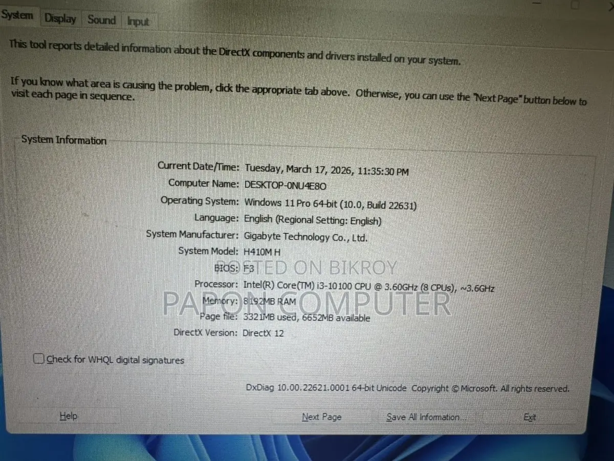 Desktop Computer 8GB Intel Core i3 SSD 128GB