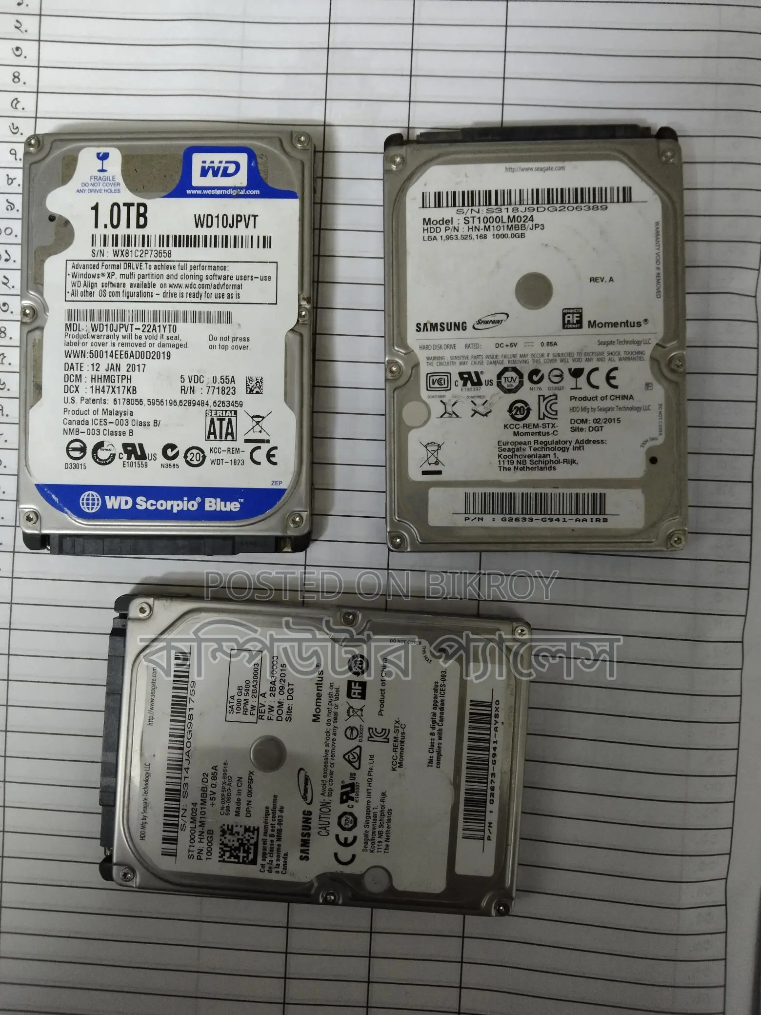 WD/Samsung Brand 1000 GB Hard Disk 100% Ok