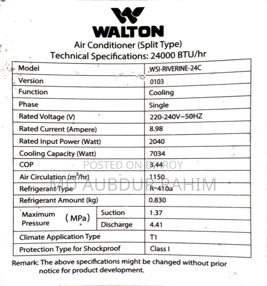 Walton 2 Ton AC 24000 BTU