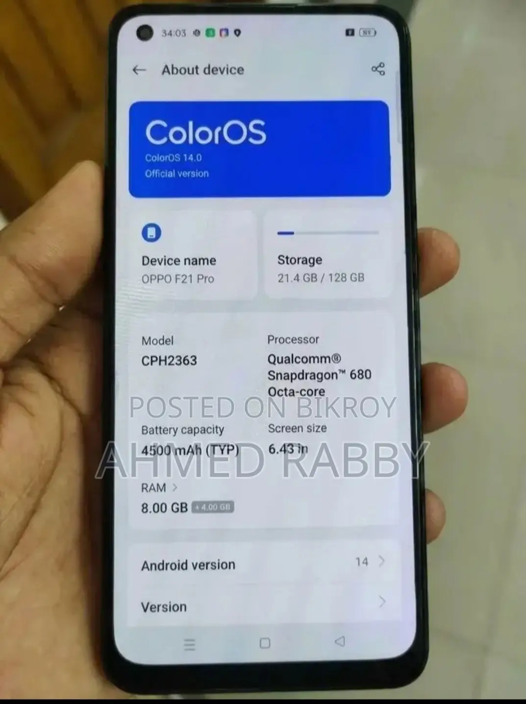 OPPO F21 Pro Fresh phone (Used)