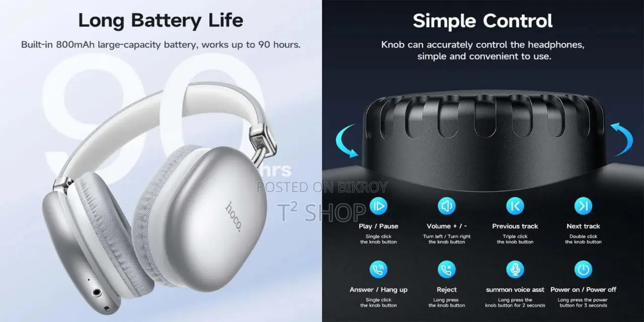 Hoco W35 Air Wireless Max Headphone (90 Hours Playback)