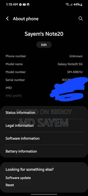 Samsung Galaxy Note 20 8/128 (USA Varient) (Used)