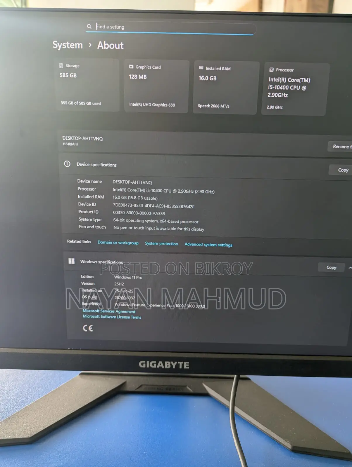 Full Fresh Desktop, Core i5 10th Gen, 16GB RAM, 128GB NVMe SSD, 500GB HDD