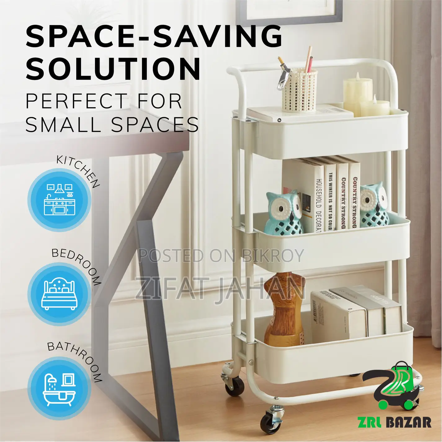 3 Layer Multi Use Trolley Rack Kitchen Cabinet