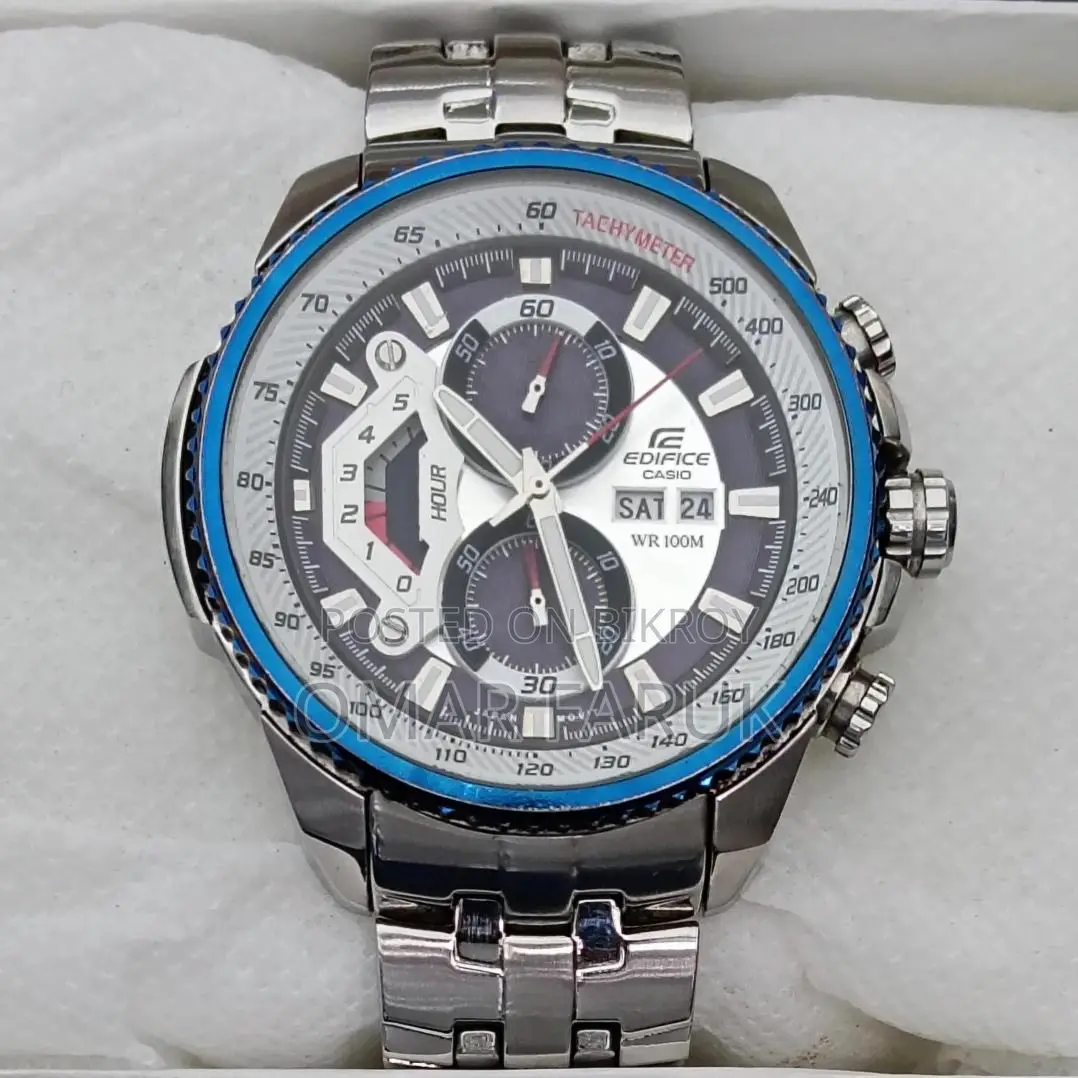 Casio Edifice Chronograph Watch for Men – Stainless Steel, Tachymeter