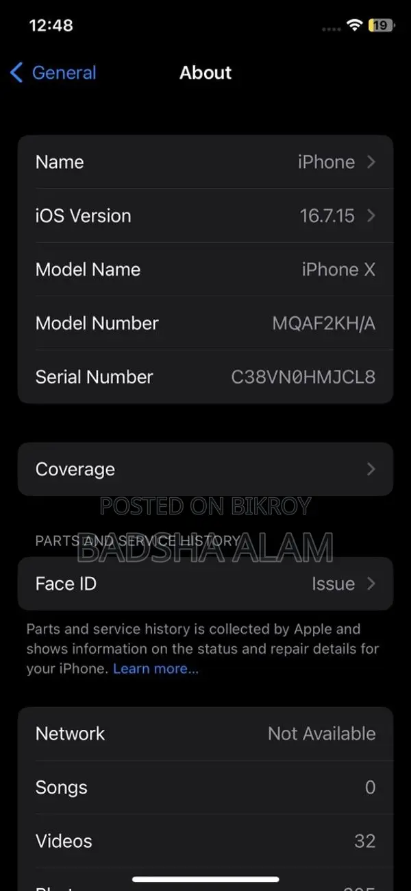 Apple iPhone X . (Used)