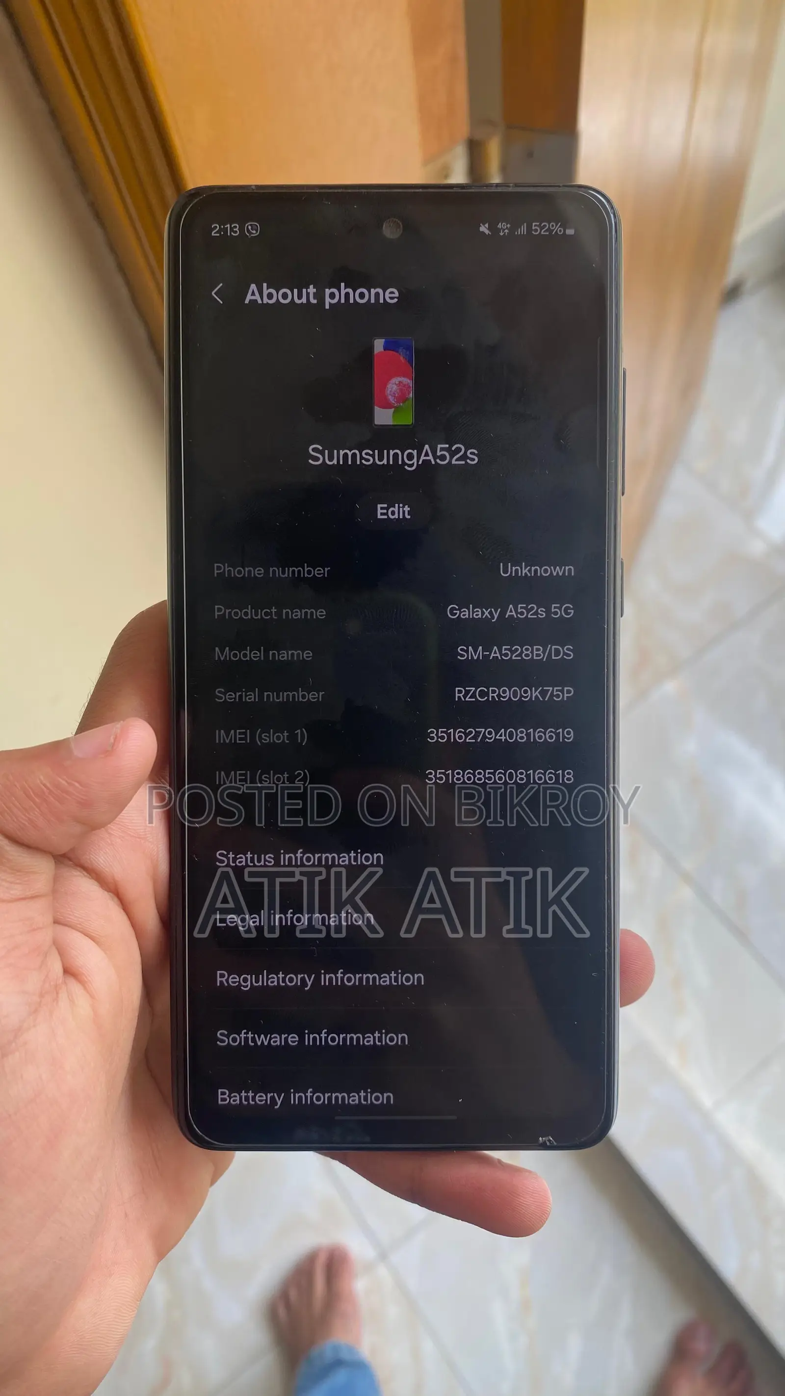 Samsung Galaxy A52S . (Used)