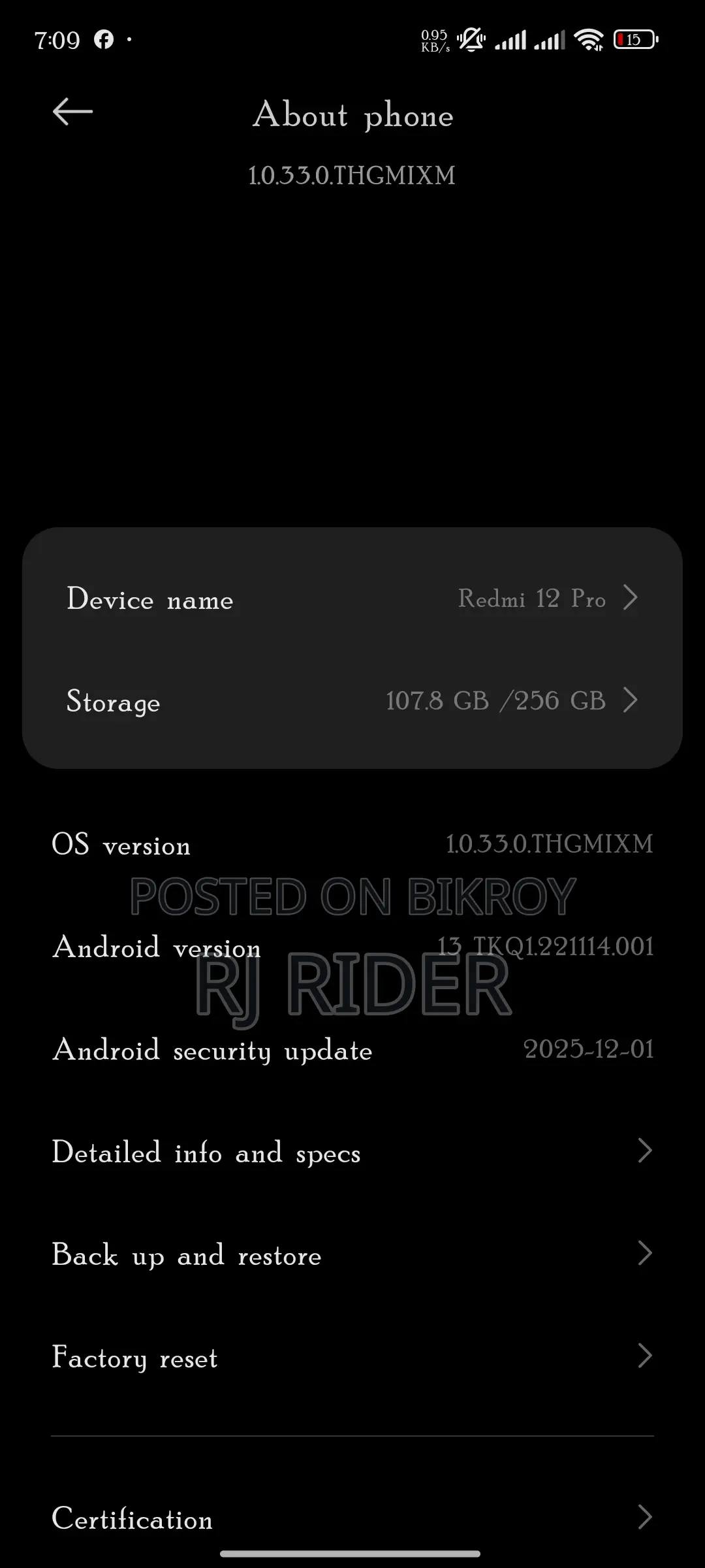 Xiaomi Redmi Note 12 Pro ফুল ফ্রেশ আছে (Used)