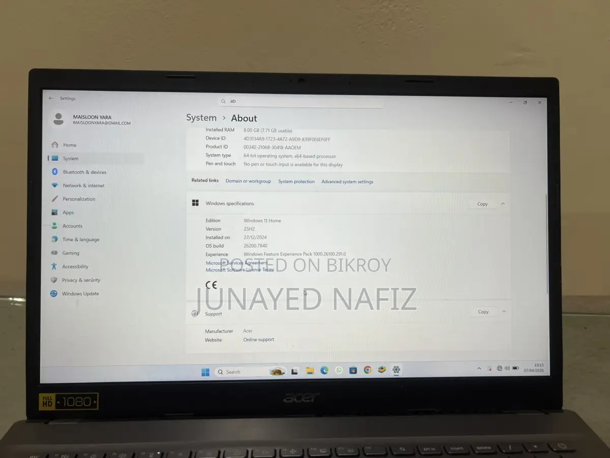 মডেল: Acer Aspire 5 A515-57 প্রসেসর: ১২তম জেনারেশন Intel Core i5-12450H