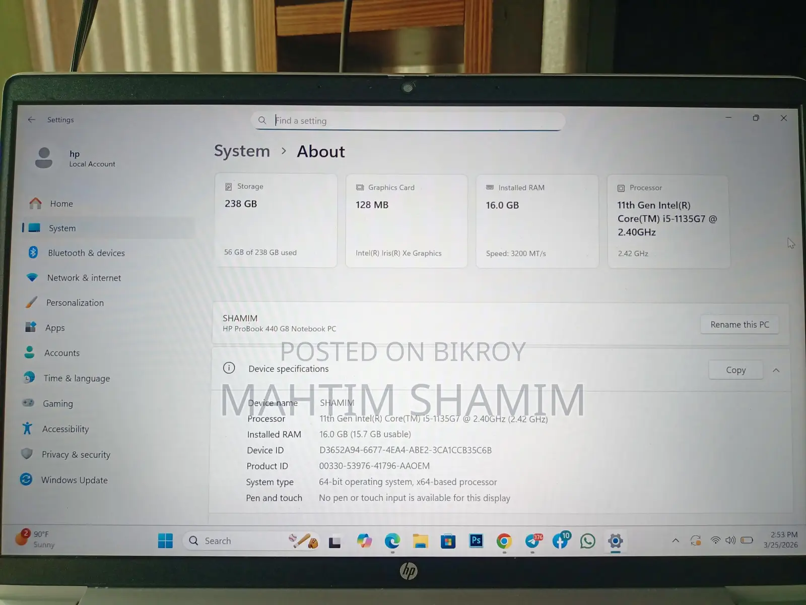 HP ProBook 440 G8 (11th Gen, 16GB RAM, 256GB SSD)