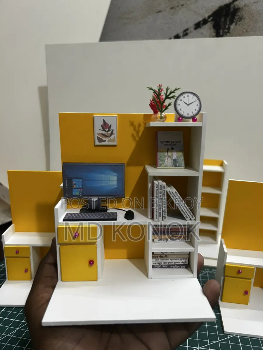 মিনিয়েচার বুকশেলফ + কম্পিউটার ডেস্ক