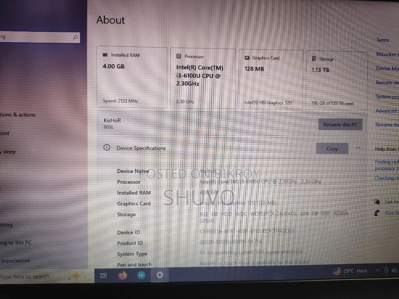 Laptop Lenovo 4GB Intel Core I3 HDD 256GB
