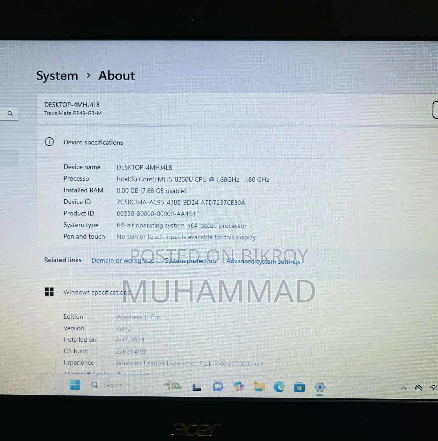ACER i5-8TH GEN |8GB RAM |128GB NVME |1000 GB HARD DRIVE |3 HOURS |