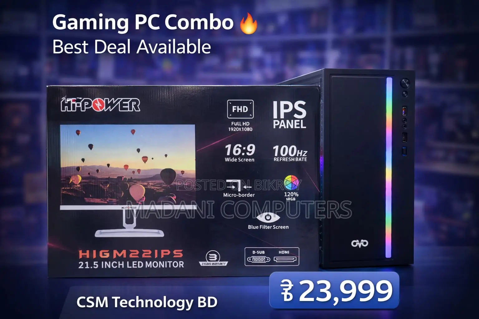 Gaming PC Core i7 6th Gen 8GB DDR4 256GB SSD Monitor 19" LED