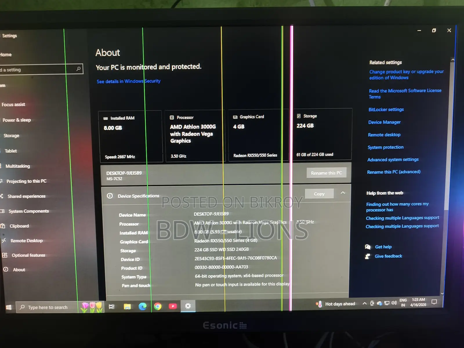 Ryzen 3000g 8GB RAM RX550 Graphics Card
