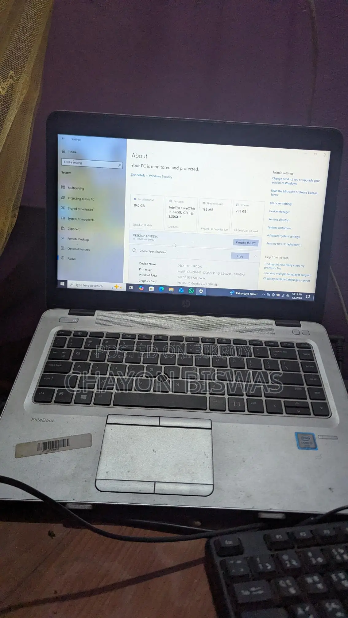 Laptop HP EliteBook 840 G6 16GB Intel Core i5 SSD 256GB