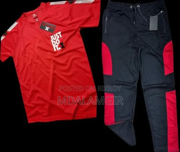 Men’s Stylish T-shirt & Jogger Pant Set (Red Black) – New