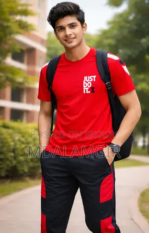Men’s Stylish T-shirt & Jogger Pant Set (Red Black) – New