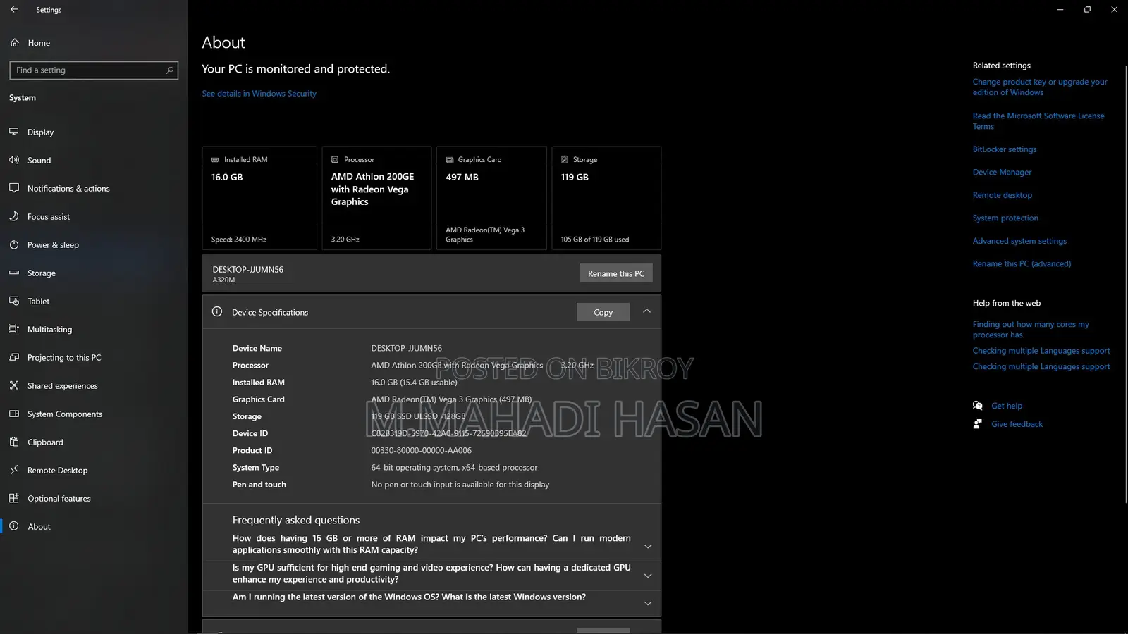 বাজেট পিসি বিক্রি হবে! (AMD Athlon 200GE + 16GB RAM)