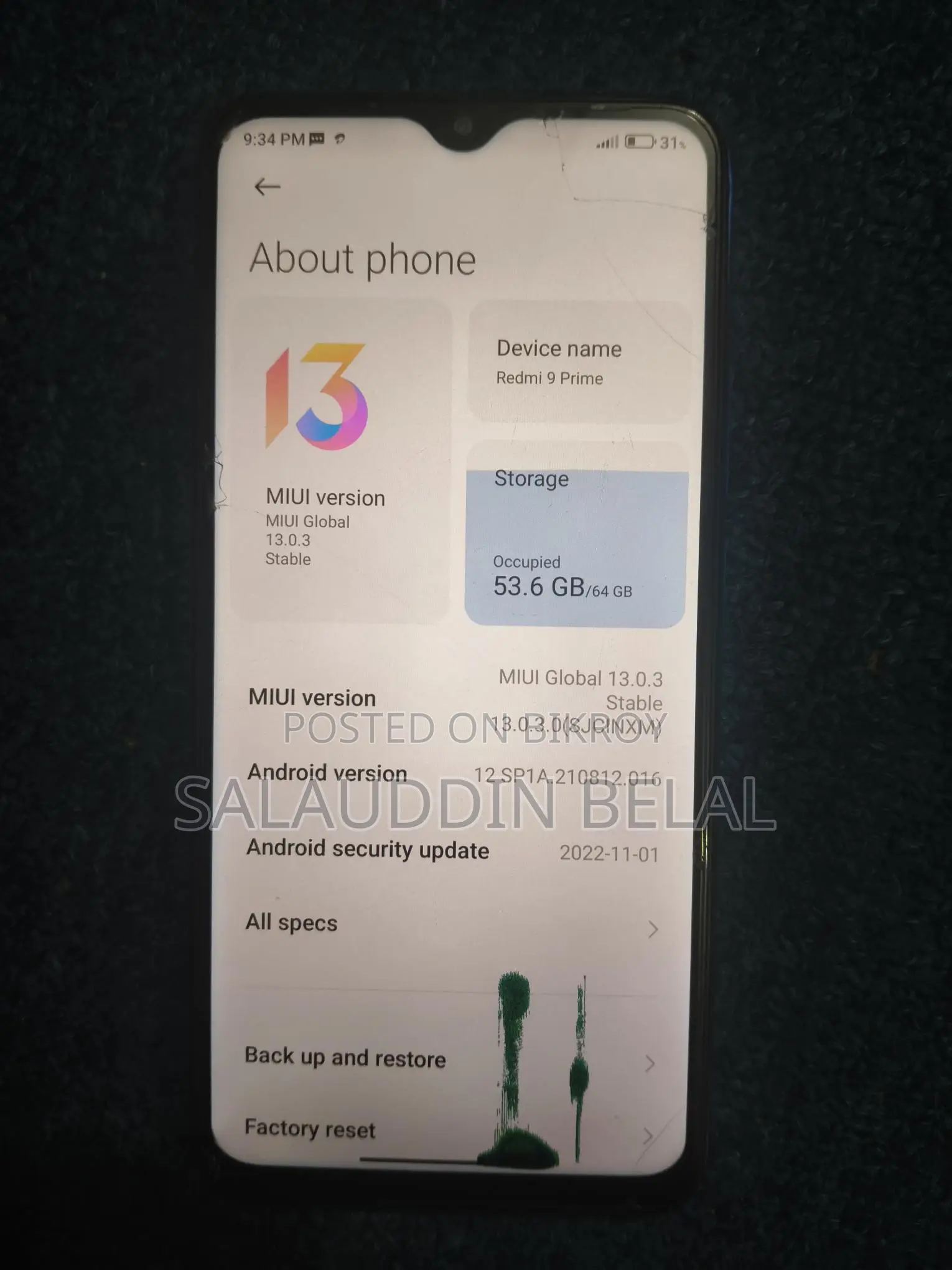 Xiaomi Redmi 9 Prime . (Used)