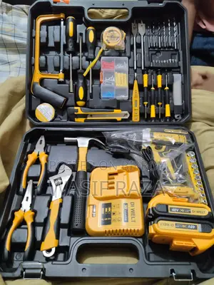 Cordless drill set with tools