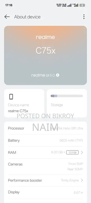 Realme C75X 6/128gb (Used)