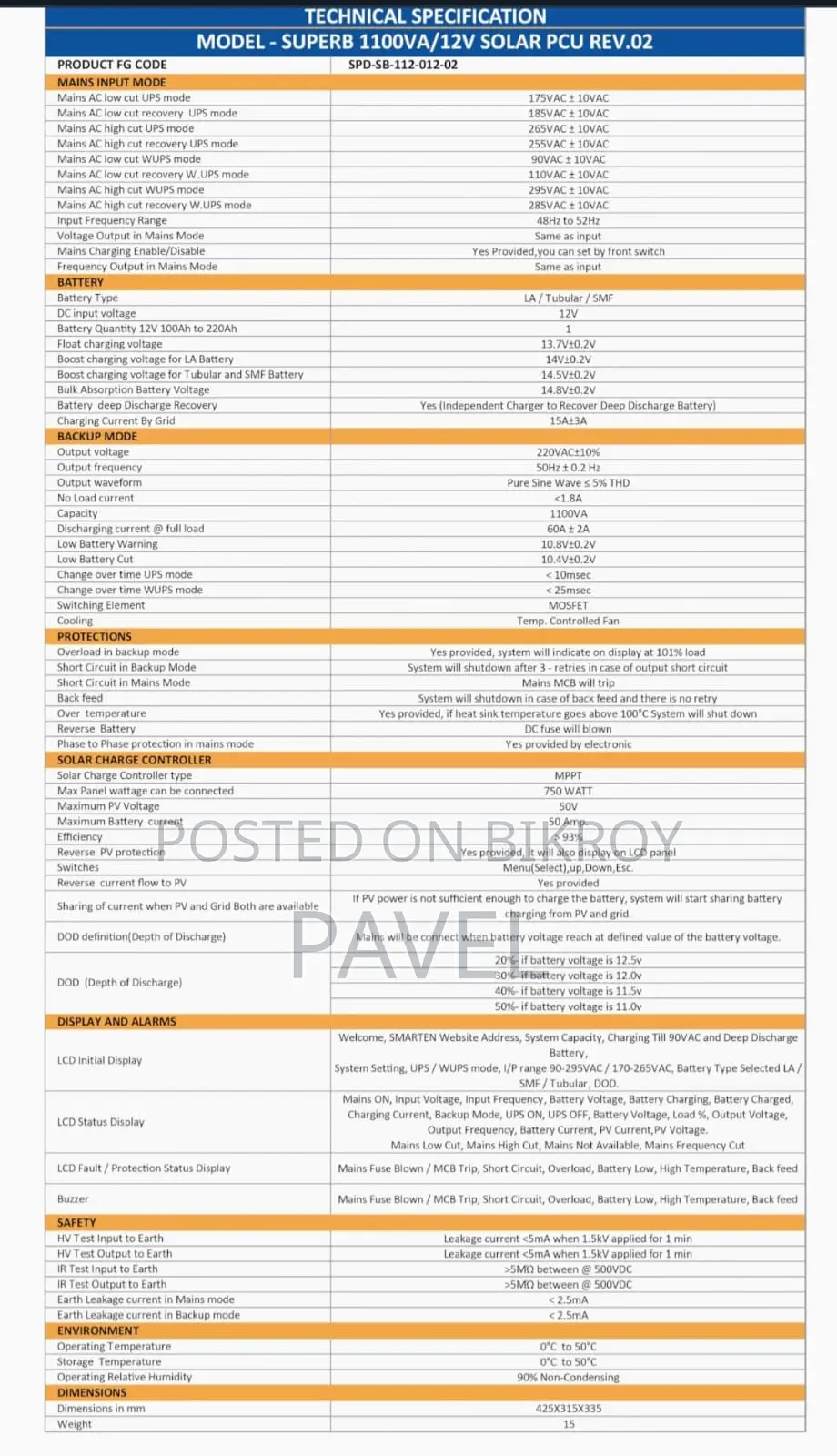 Hybrid Solar IPS 1100VA