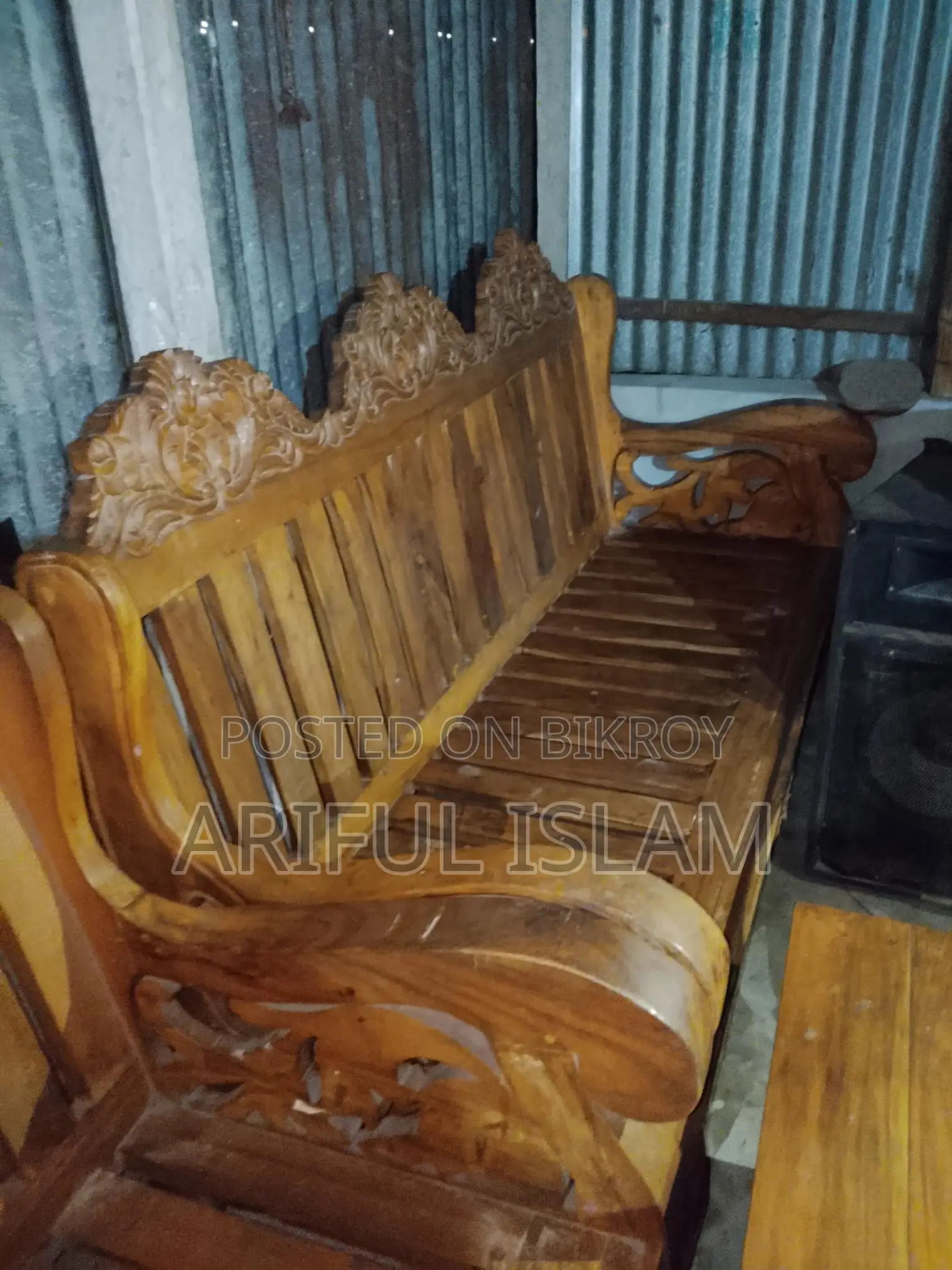 Akash Moni wood sofa set for sale with two small tables, no foam included