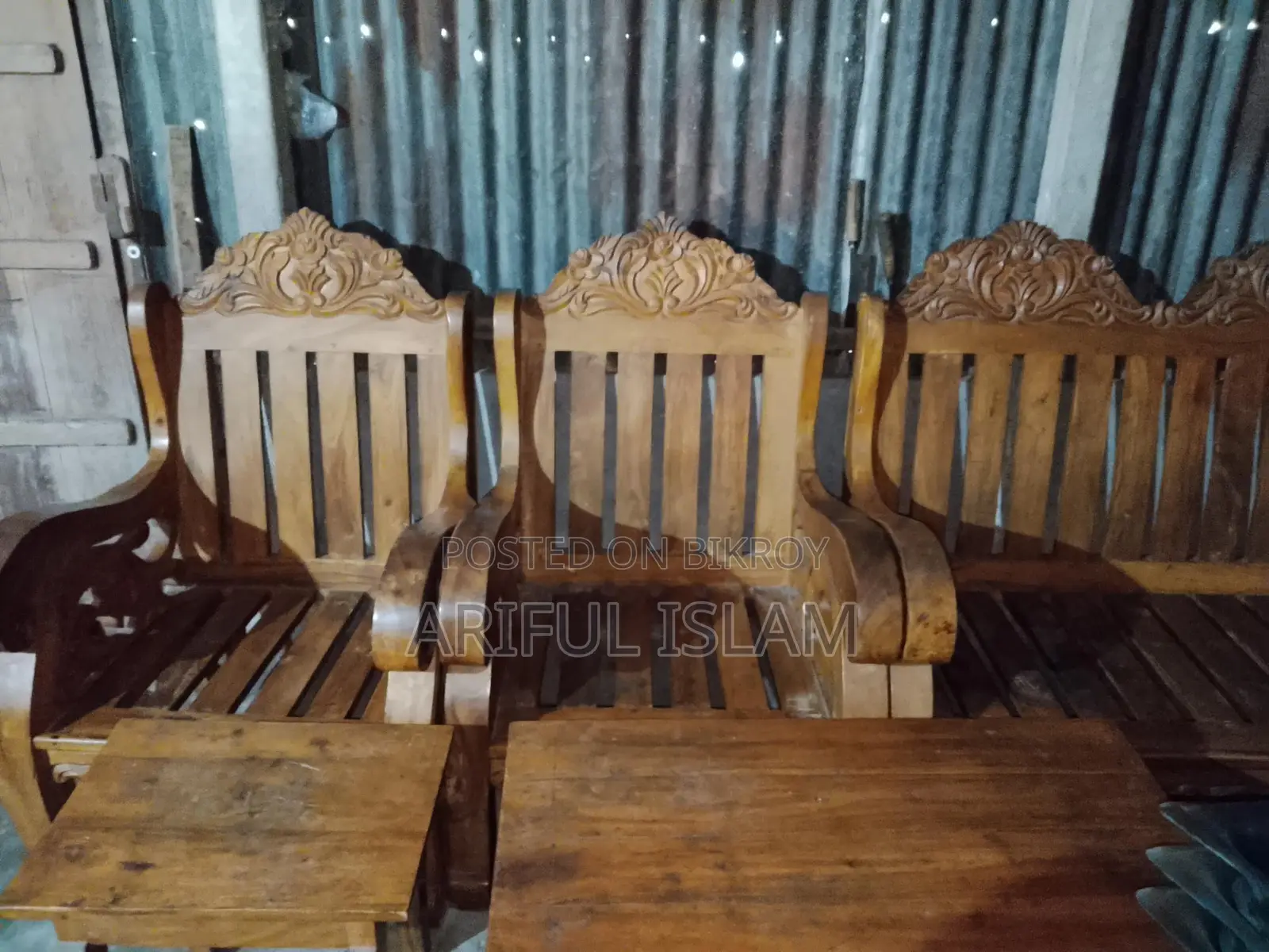 Akash Moni wood sofa set for sale with two small tables, no foam included
