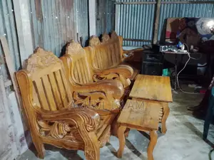 Akash Moni wood sofa set for sale with two small tables, no foam included