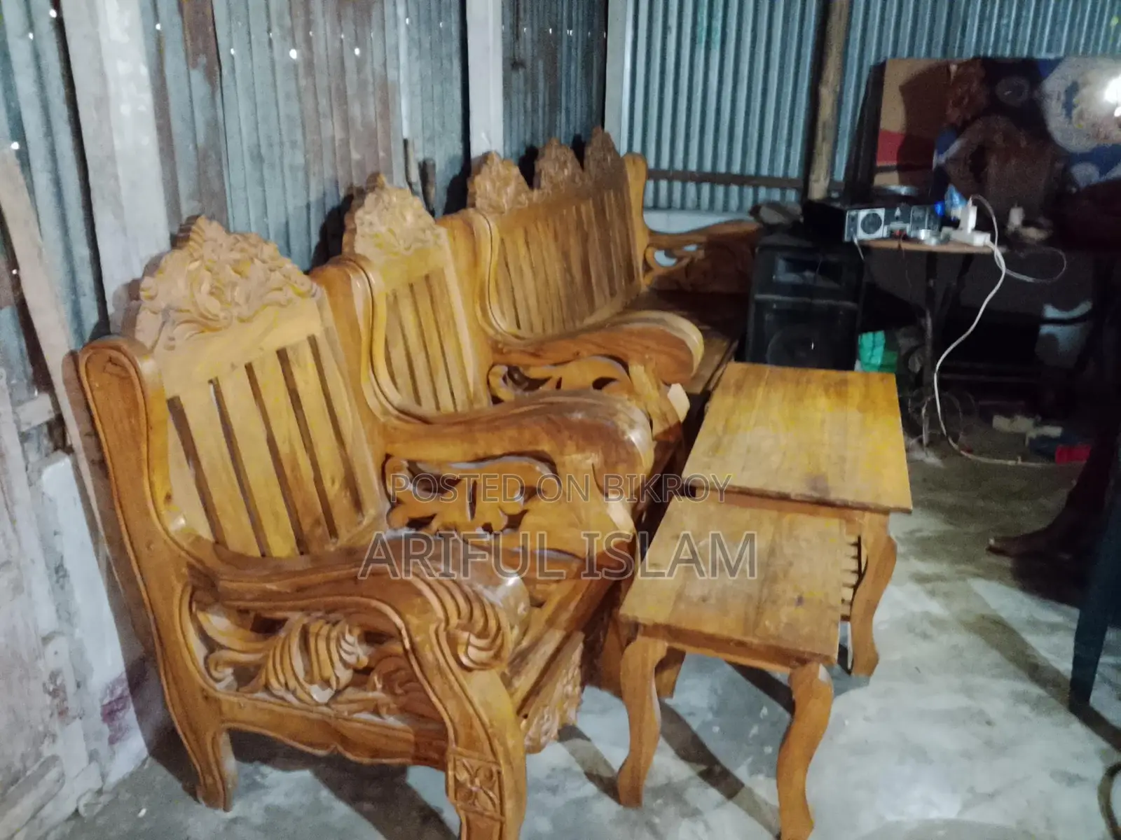Akash Moni wood sofa set for sale with two small tables, no foam included