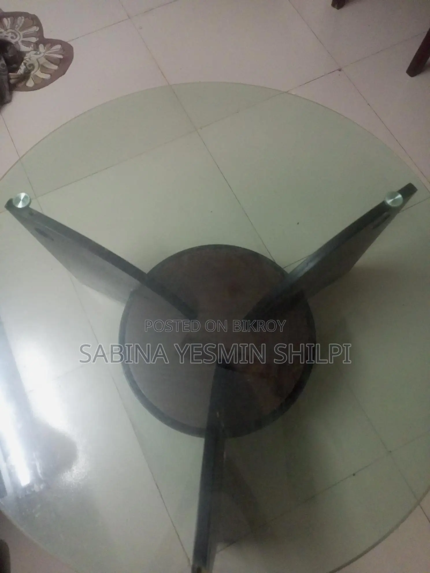Round Wood and Glass Side Table