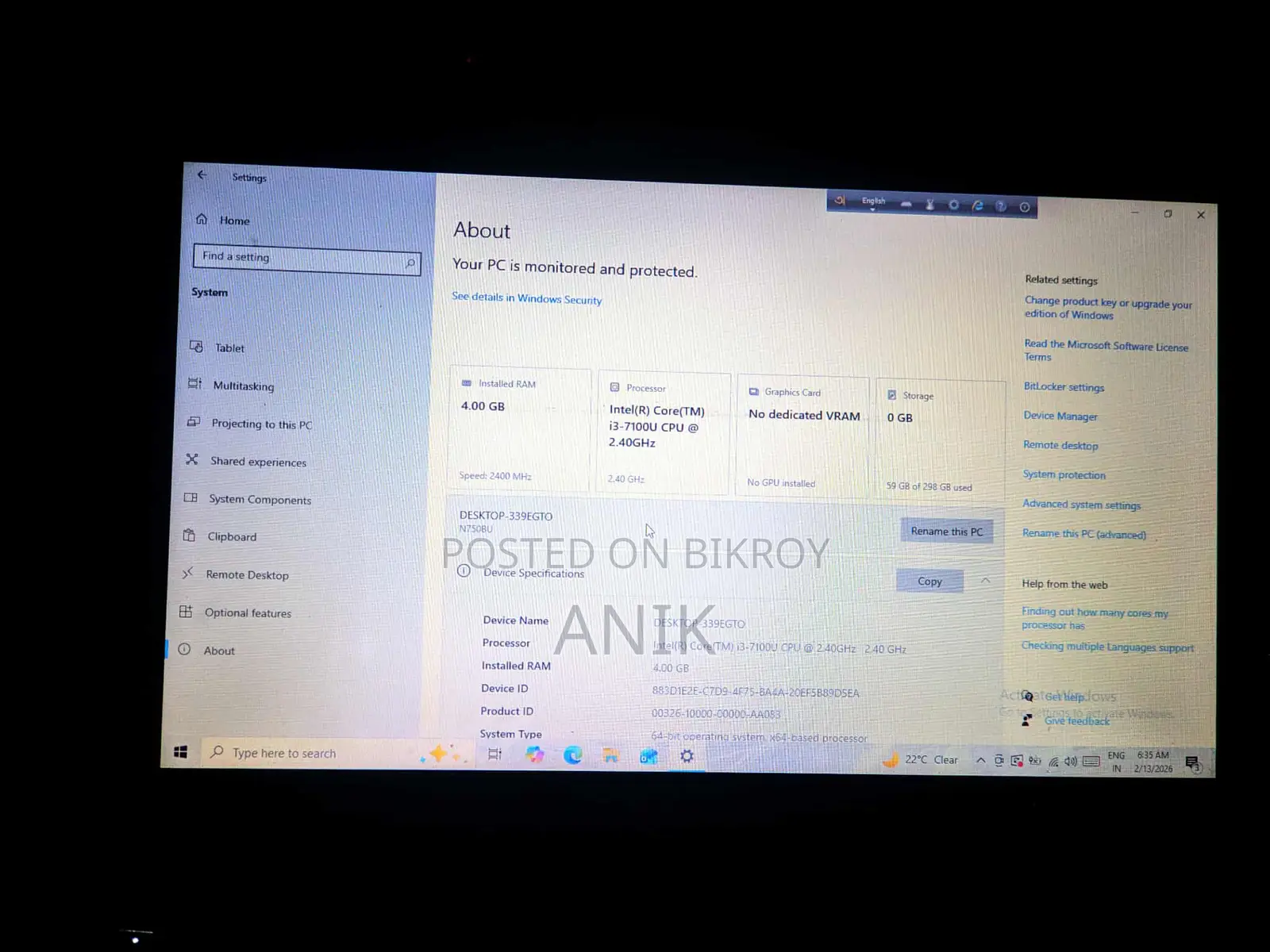 Laptop 4GB Intel Core I3 SSD 320GB