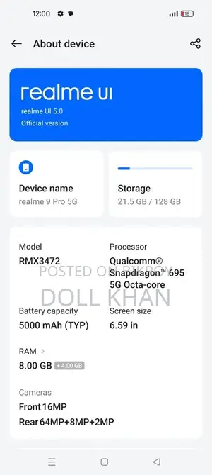 Realme 9 pro 5g 8-128 (Used)